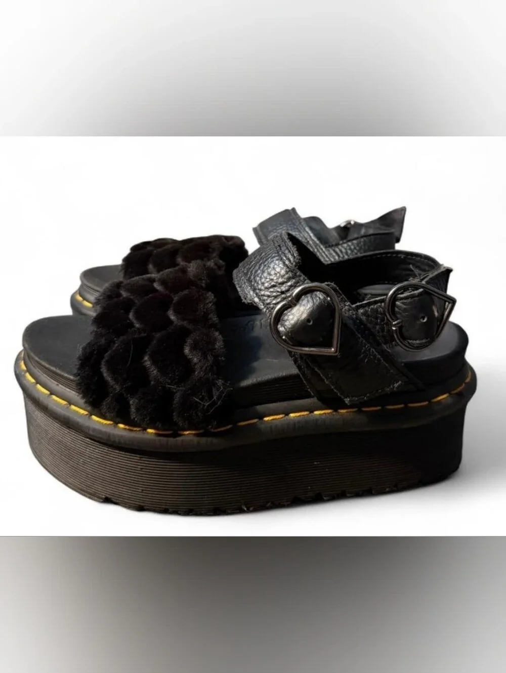 DR. MARTENS Platform Voss Fluffy Faux Fur Platform Sandals